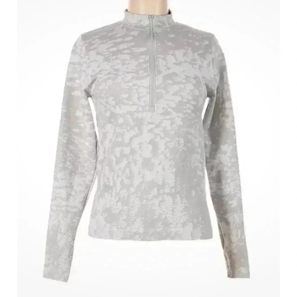 Fabletics Light Gray Abstract Quarter Zip Pullover Jacket Size S/XS